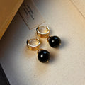 Gold-plated tigereye stone earrings with geometric round shape in French retro style