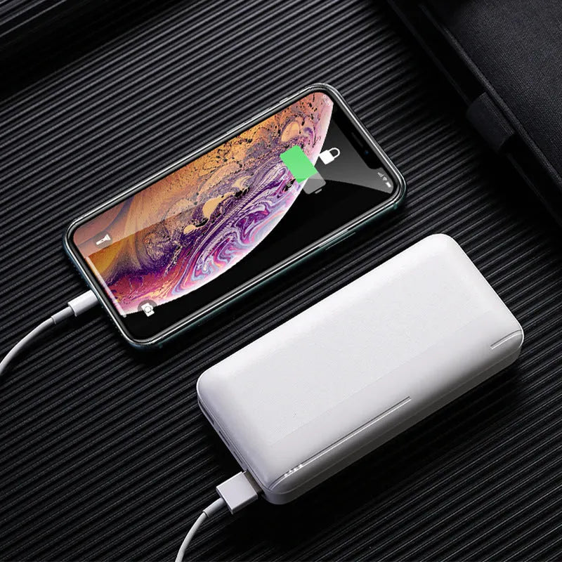 Ultra-thin plastic power bank with light display screen in black, 138 x 68 x 28mm