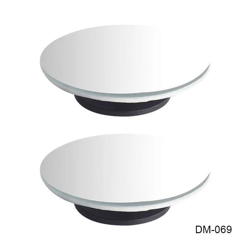 Glass adjustable rearview mirror accessory for vehicles showing dimensions and mounting adhesive