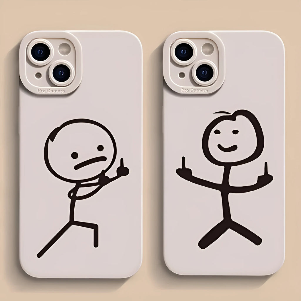 TPU gesture phone case with Stickman design for Apple 16 series in black