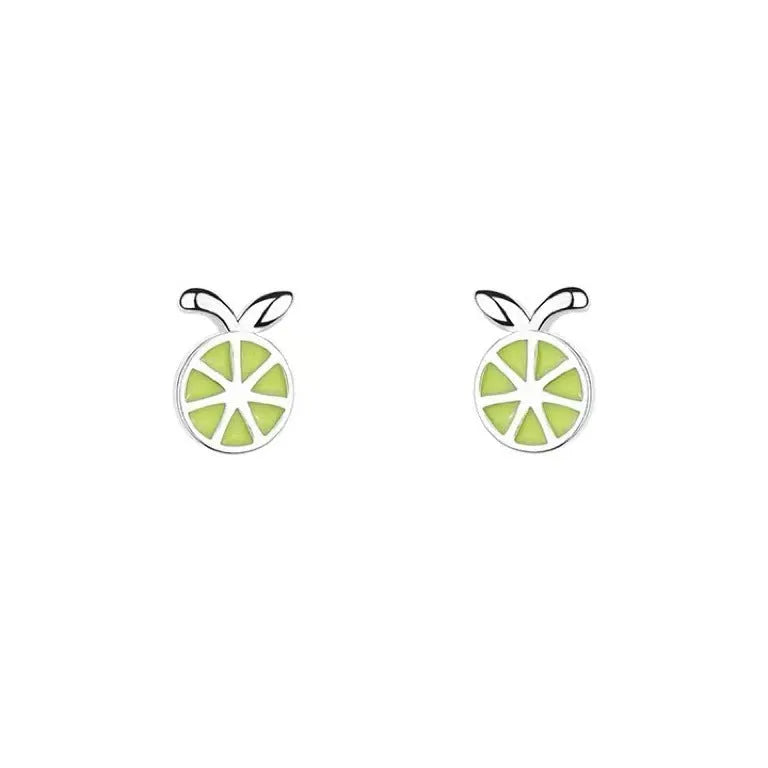 S925 sterling silver lemon stud earrings with geometric shape, alloy clip, bright silver finish