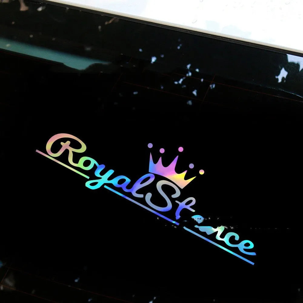 Reflective colourful crown car sticker decal made from black, white, or multicolour PET vinyl, measuring 30cm by 12cm.