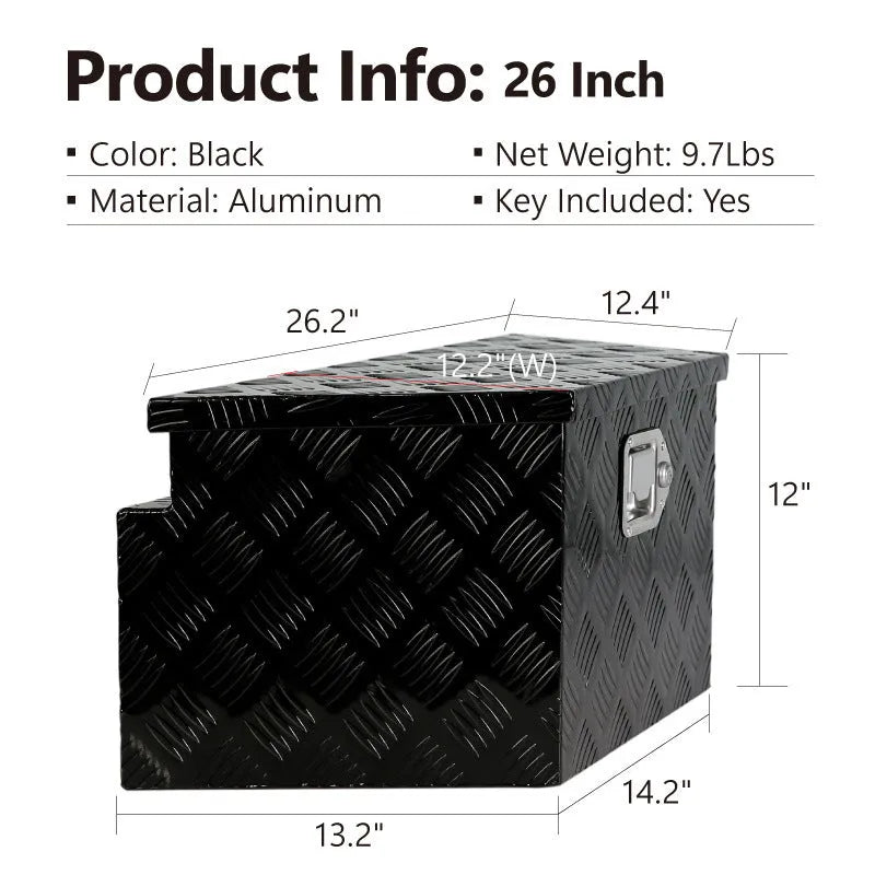 Black 26-inch aluminium alloy T casting toolbox for professional tool storage.