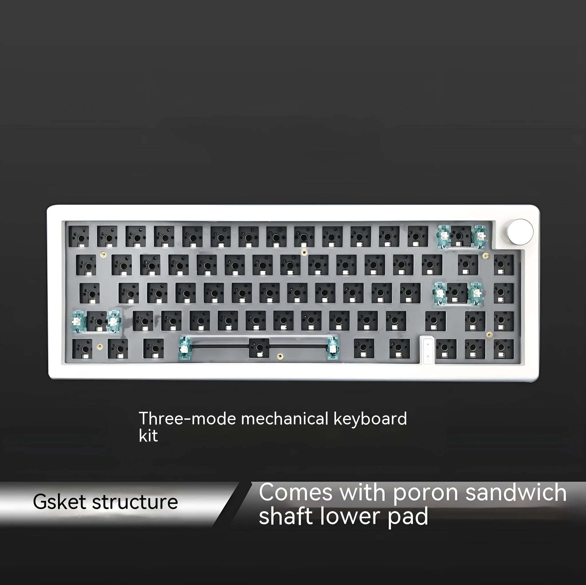 DIY mechanical keyboard kit with RGB lighting and control knob in multiple colour options