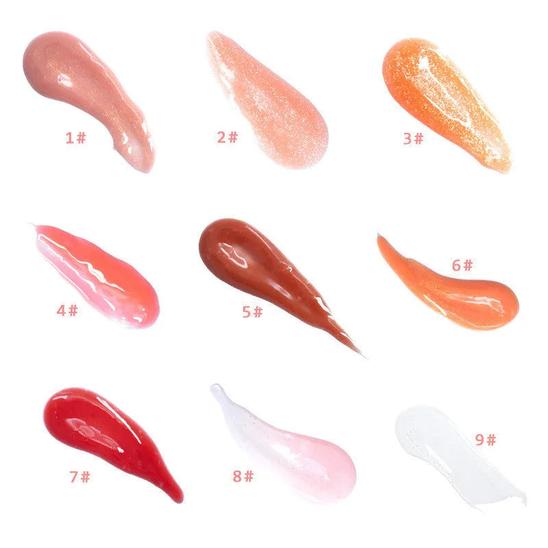 Wet Cherry Gloss Plumping Lip Gloss tube with Vitamin E, available in 9 colours including nude, pink, coral, brown, rose, and transparent