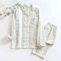 Japanese sweet style ladies cotton gauze homewear two-piece set with long sleeves and trousers.