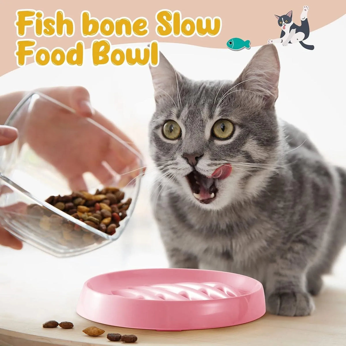 Green fishbone slow feeding plate for cats and small dogs, melamine material, 210mm size