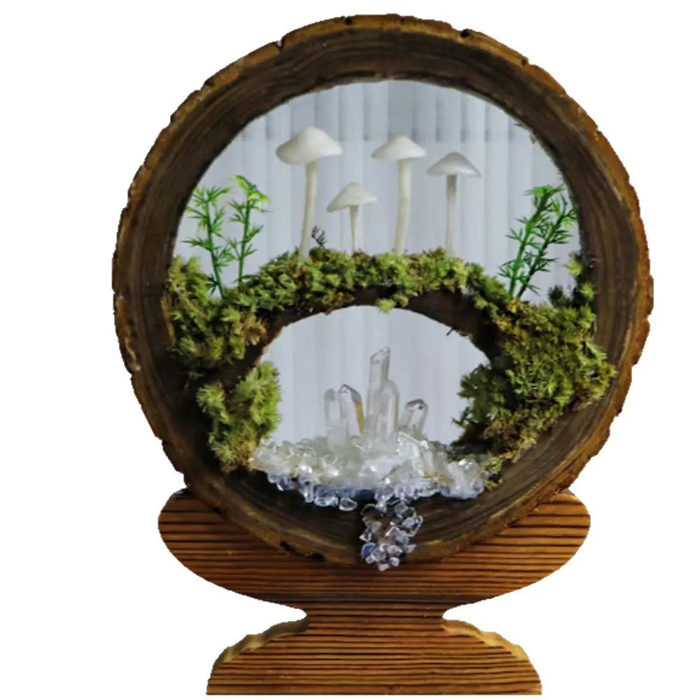 Handmade mushroom creative small night lamp with glass cover cylindrical shape, multicolor, 13x13x24cm, built-in battery