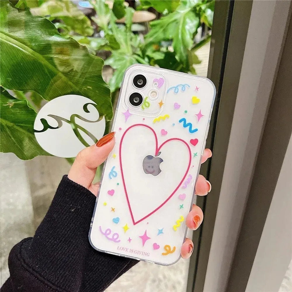 Transparent Love TPU all-inclusive phone case with love picture for iPhone 12 13 14 X Xr Xs