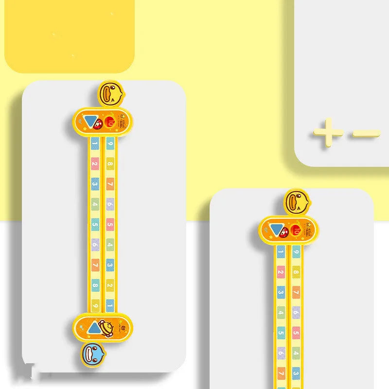 Yellow plastic children's digital resolution ruler with cartoon graphics measuring 24.5 cm long