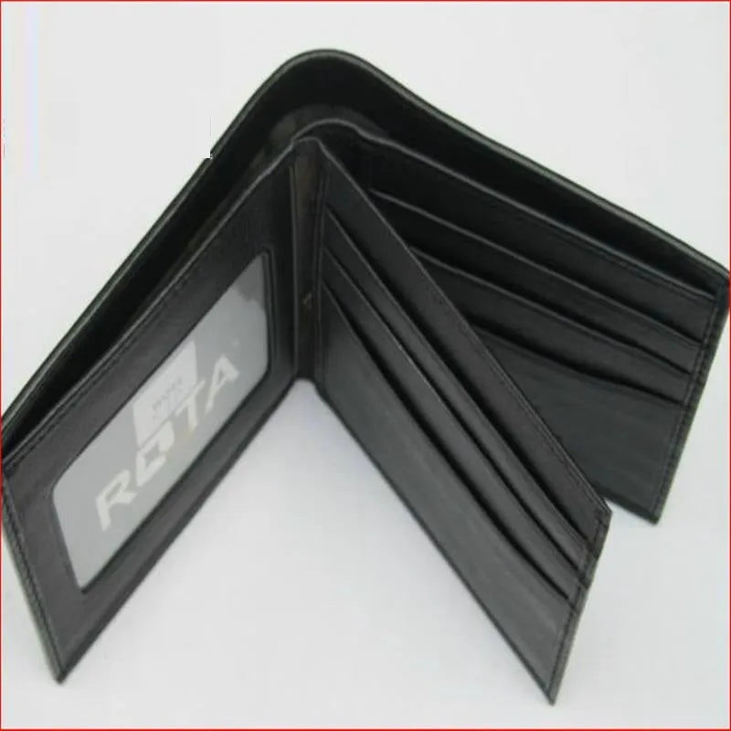 Cowhide leather wallet with pearl fishskin lining in horizontal square design