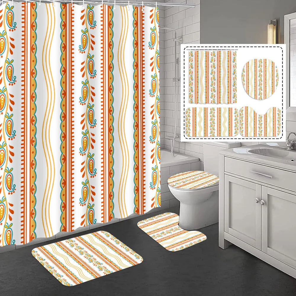 Bomi printed polyester shower curtain and anti-slip floor mat set in modern simplicity style, multiple colours