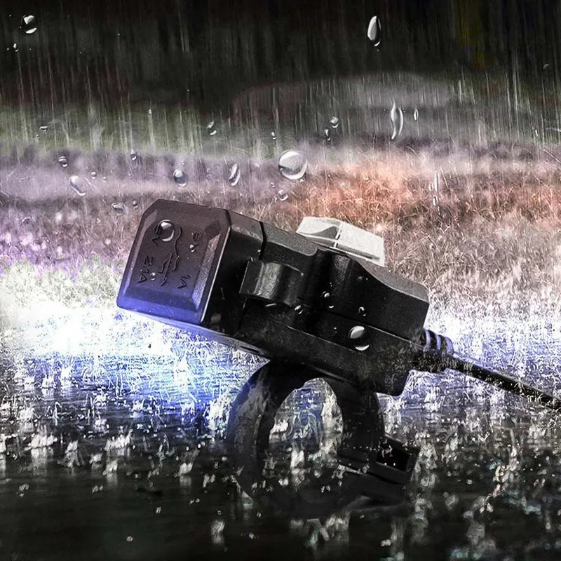 Waterproof dual USB 12V motorcycle handlebar charger with two USB ports for mobile phone and GPS charging