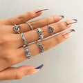 Retro alloy ring set for women with butterfly and snake geometric designs, opening rings pack