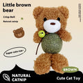 Plush catnip toy shaped like a brown bear, pink rabbit, or green frog, measuring 15cm tall with an internal mint ball.