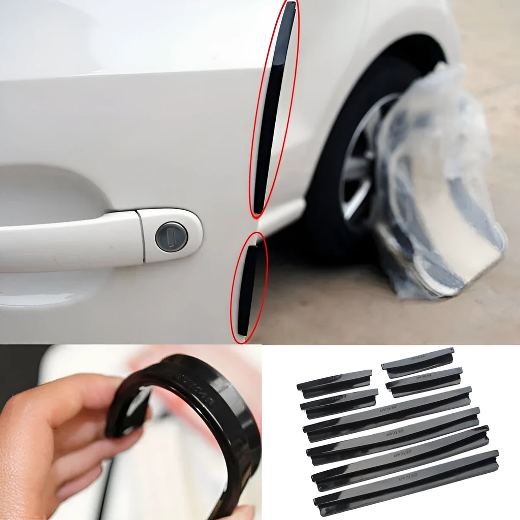 8-piece car door guard set with U-channel trim in black and transparent, long edge 135mm and short edge 65mm
