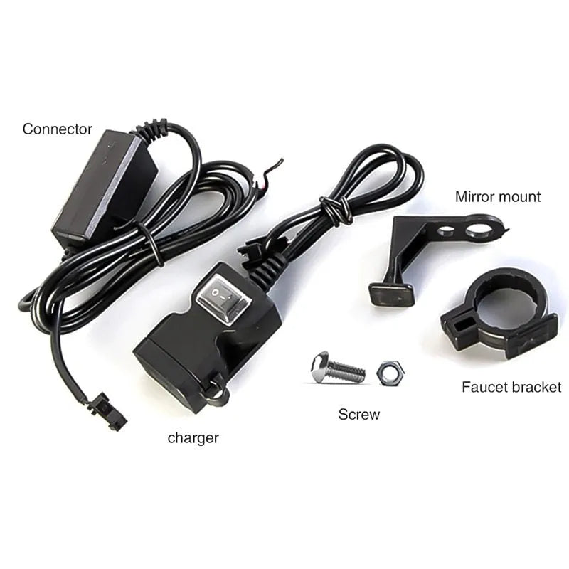Waterproof dual USB 12V motorcycle handlebar charger with two USB ports for mobile phone and GPS charging