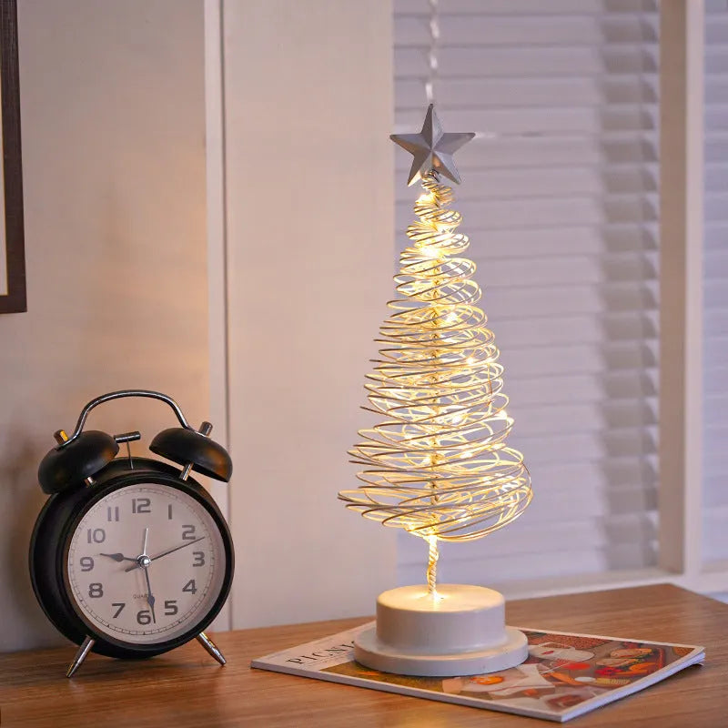 Battery operated LED Christmas tree spiral light wrought iron table ornament