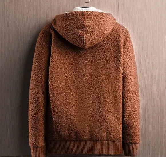 Winter men's zipper hooded sweater cardigan in khaki with thick fleece lining, sizes L to 8XL