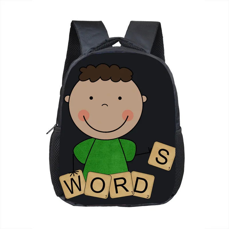 Children cartoon school bag with colourful design, waterproof polyester shell, and double straps