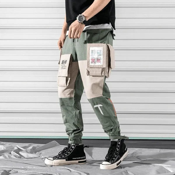 Men's cotton straight-leg beam pants in green, grey, and navy blue, sizes M to 5XL