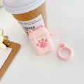 Cat claw silicone headphone case for Airpods with pink cat ear design and ring rope