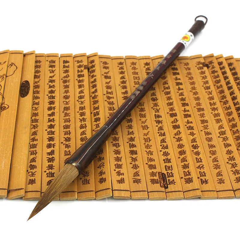 Wolf Hao traditional Chinese calligraphy brush with wolf hair nib and steel shaft, shown in multiple sizes.