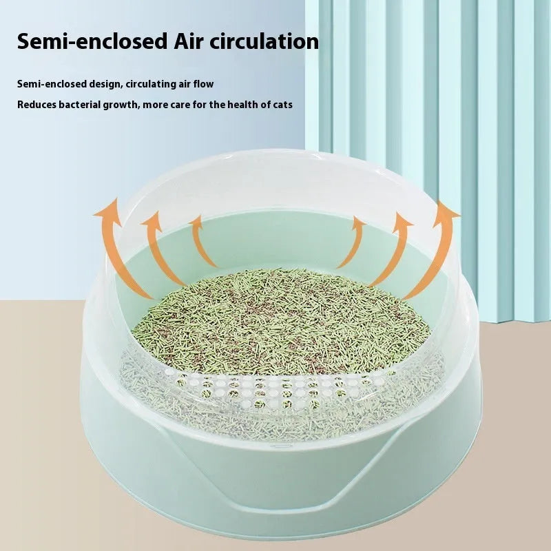 PP plastic cat litter box with rounded design and deodorising rim in mint green colour