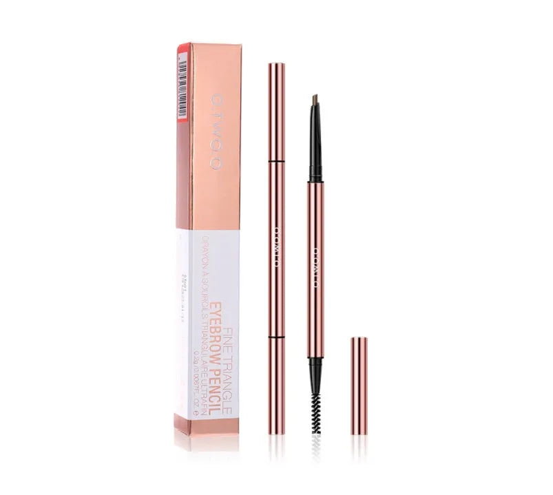 Slim eyebrow pencil in colour box with auburn, blonde, caramel, dark brown, soft brown, taupe shades.