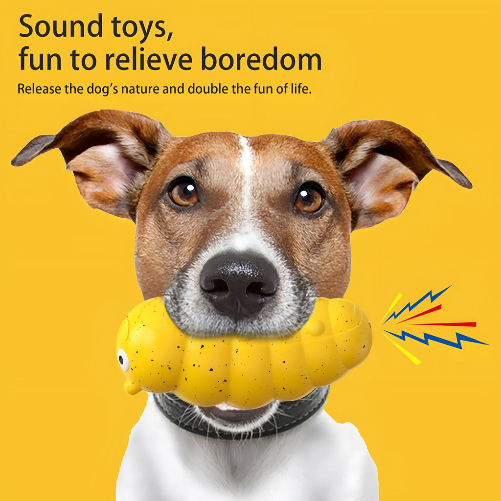 Green teething dog toy with weird barking sound for interactive play