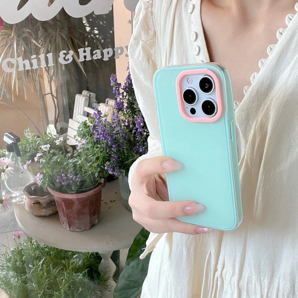 Transparent jelly solid colour TPU iPhone case in blue showing all-inclusive design
