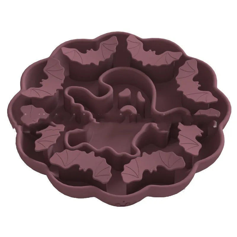 Edible silicone slow feeding dog bowl in Halloween colours with anti-tumble design