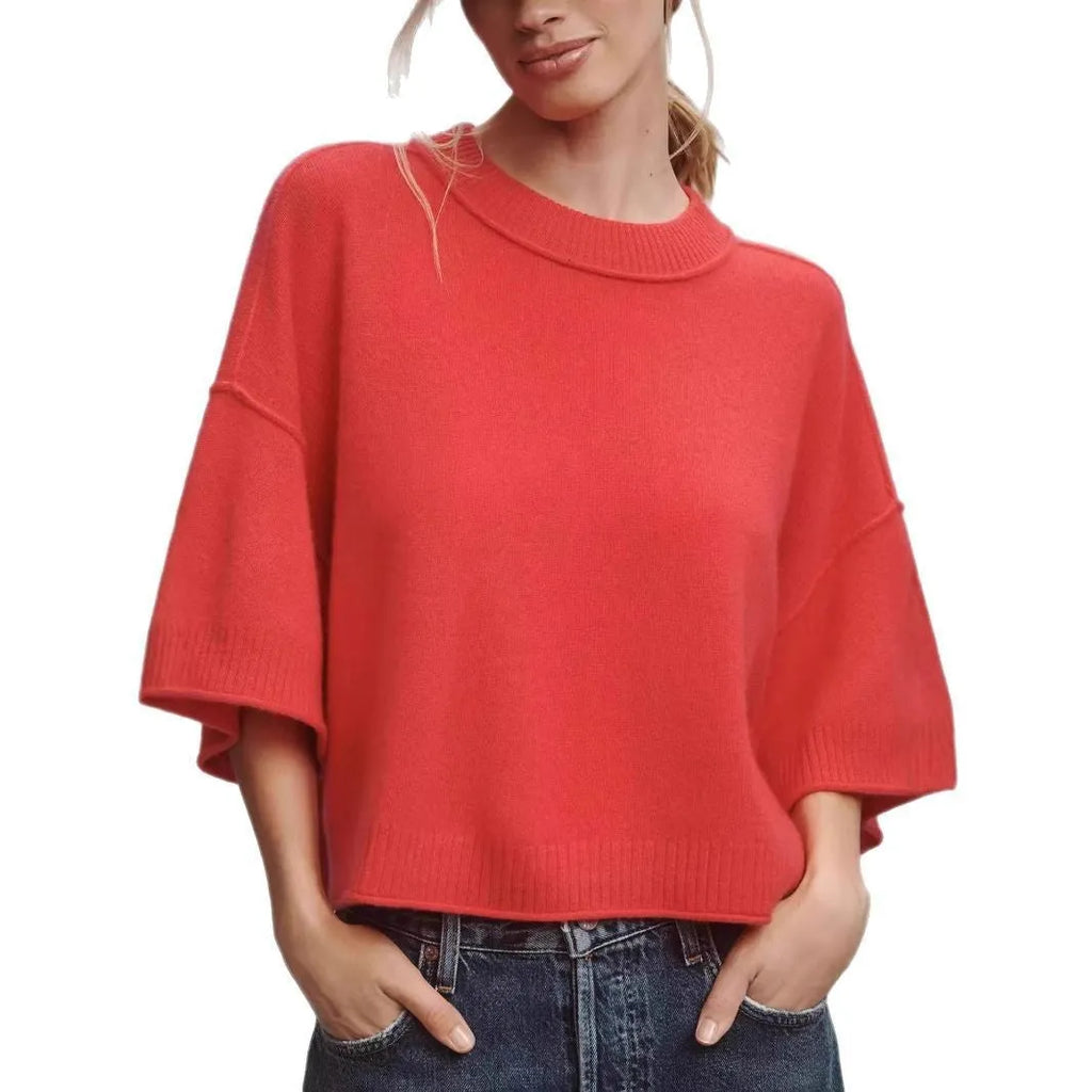 Red cropped T-shirt with regular sleeves on white background showing Hot Girl Style design