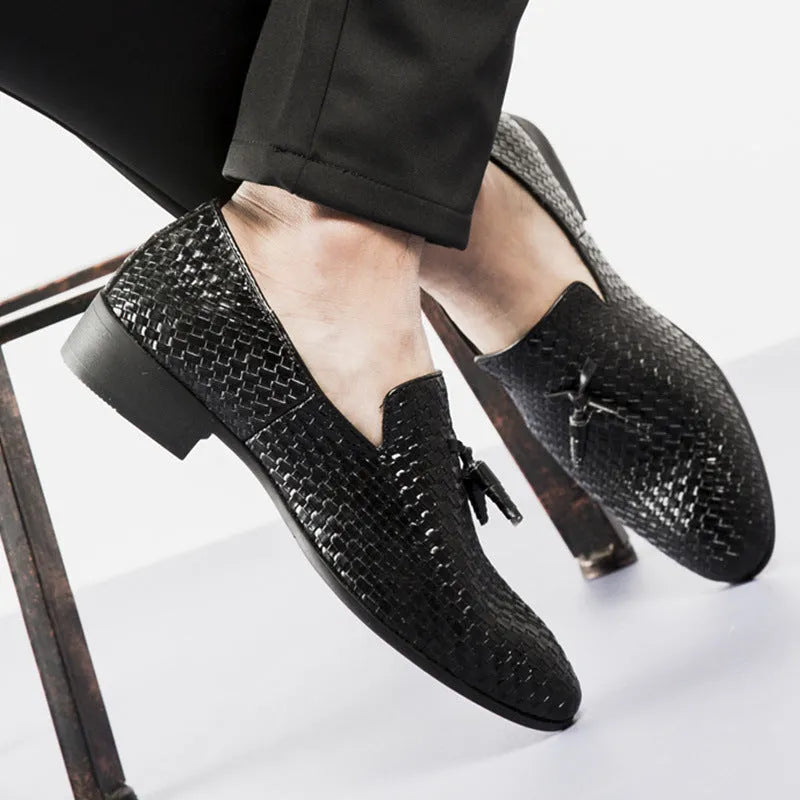 Men's genuine leather lace-up oxford formal shoes available in black, blue, and gray sizes 38-48