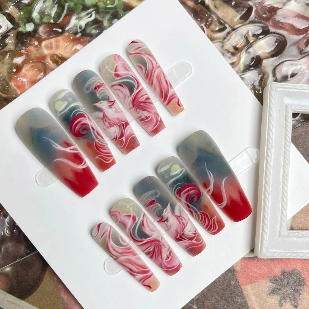 Nine tail lady long ladder plated crystal suede frosted sealing nail art stickers 40 pieces