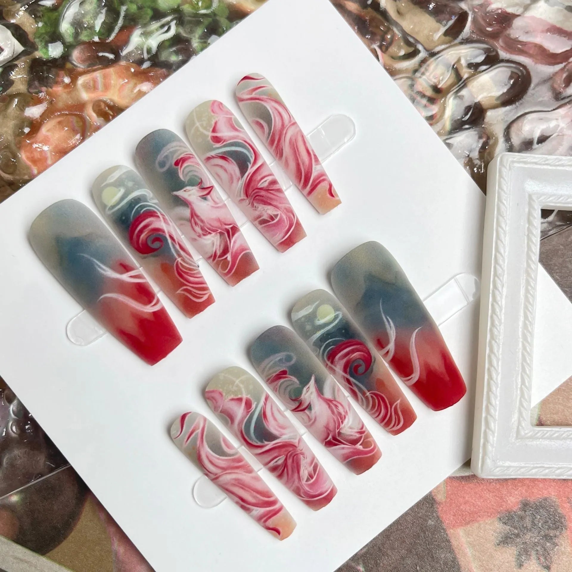 Nine tail lady long ladder plated crystal suede frosted sealing nail art stickers 40 pieces