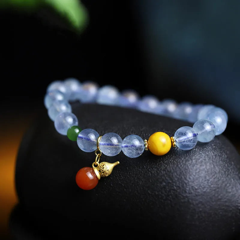 8mm iced aquamarine geometric bracelet for women with ethnic retro styling elements