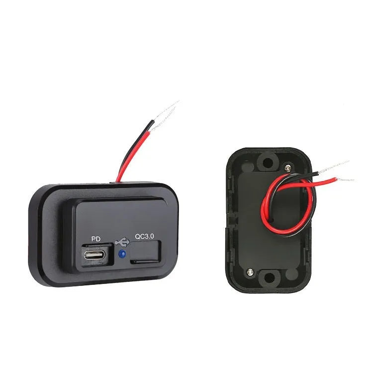 Black car charger with QC3.0 and PD fast charging, TYPE-C interface, 36W output
