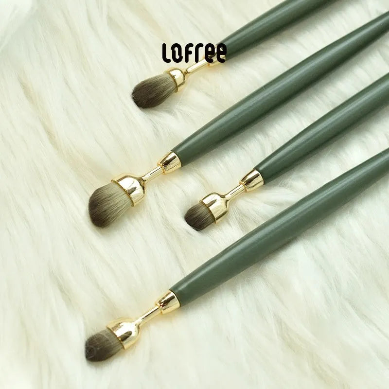 BA 7-piece makeup brush set with beech wood handles and soft bristles on a clean surface