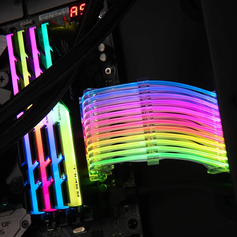 25 cm transparent silver-plated computer case cable extension with RGB light row for power supply