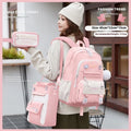 Waterproof pink Oxford cloth school backpack for girls with curved shoulder straps