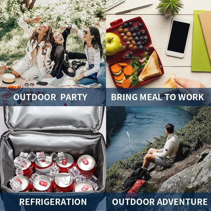 Blue double layer insulated waterproof picnic backpack with 22L capacity and ice pack compartment.