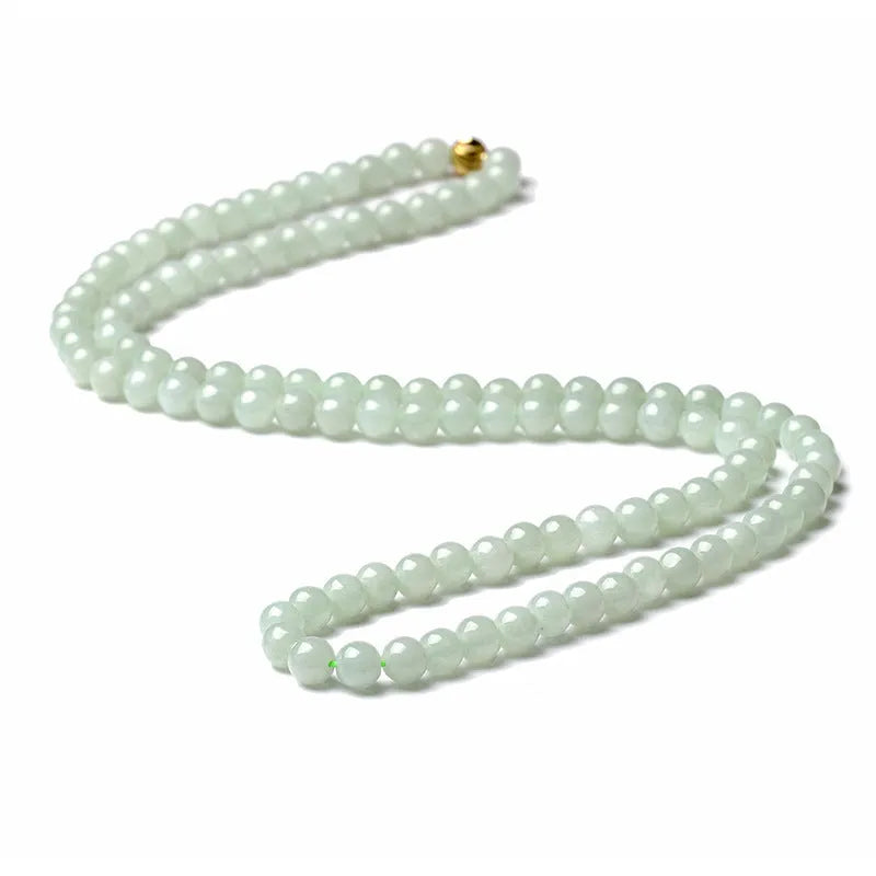 Natural jade bead necklace with white and green round beads on adjustable chain