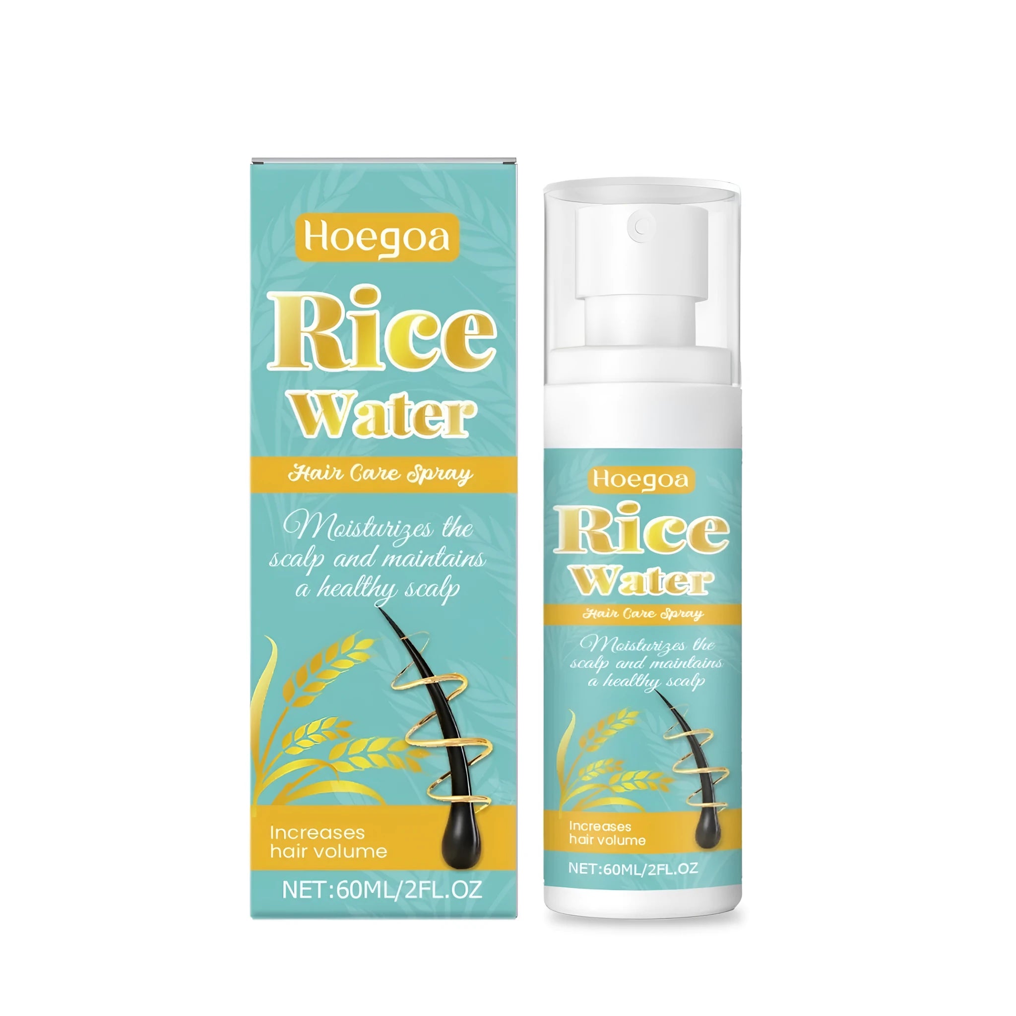 60ml bottle of hair care spray with ginger and rosemary oil formula.