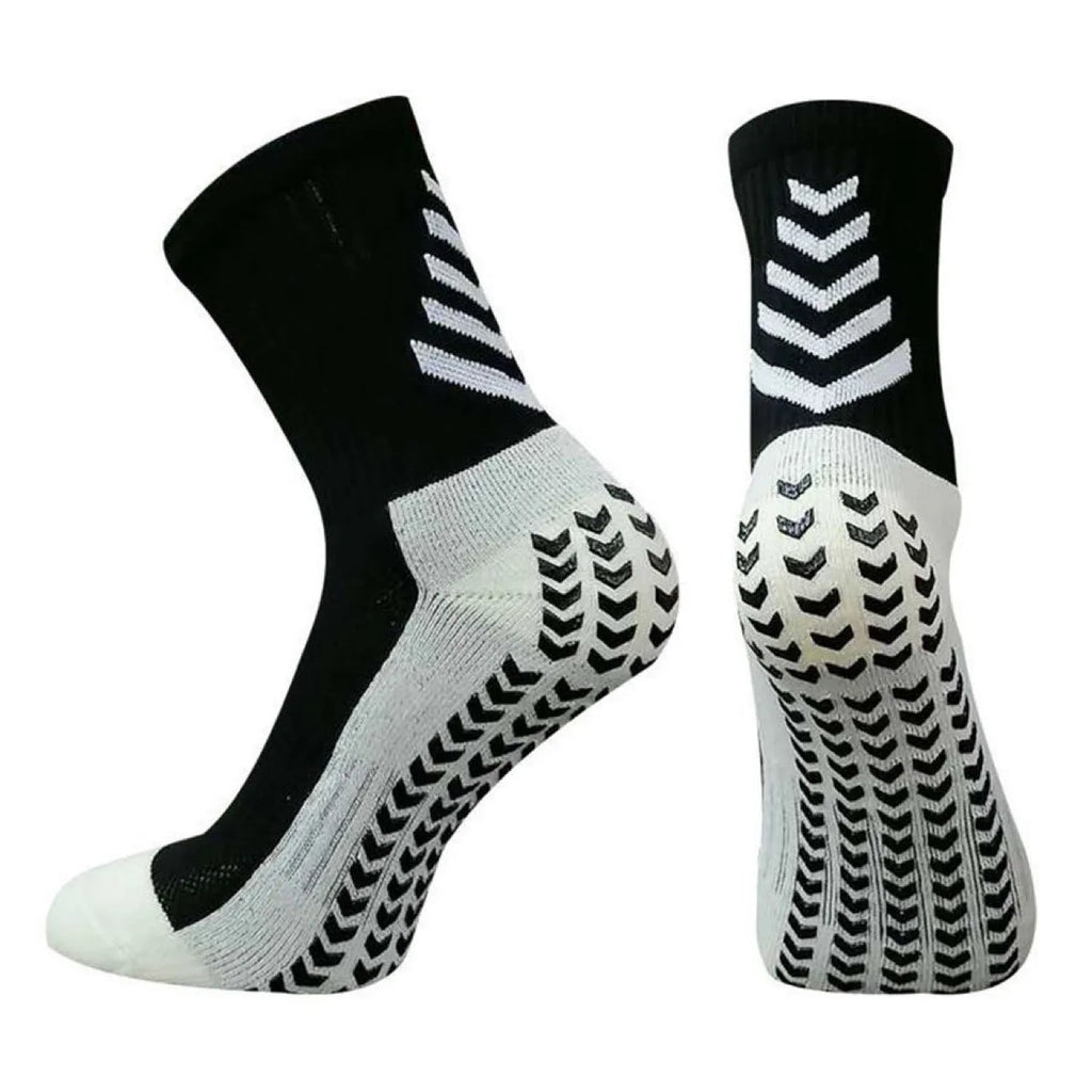 Men's patterned mid-calf sports socks with non-slip silicone grips in multiple colour options.
