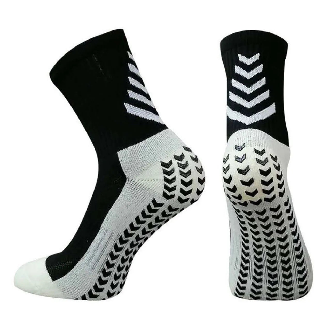 Men's patterned mid-calf sports socks with non-slip silicone grips in multiple colour options.