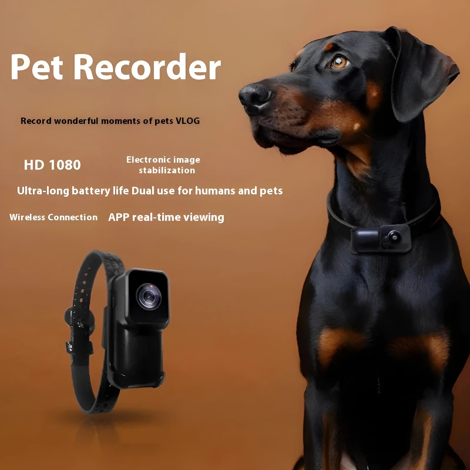 Black wearable wifi neckband camera recorder on a table with TYPE-C cable, dimensions 61.5x27x27mm.