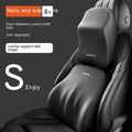 Car headrest pillow and lumbar support pillow set in four colour options on a car seat