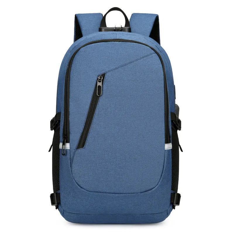 Men's Oxford cloth computer backpack in a solid colour with street style design.