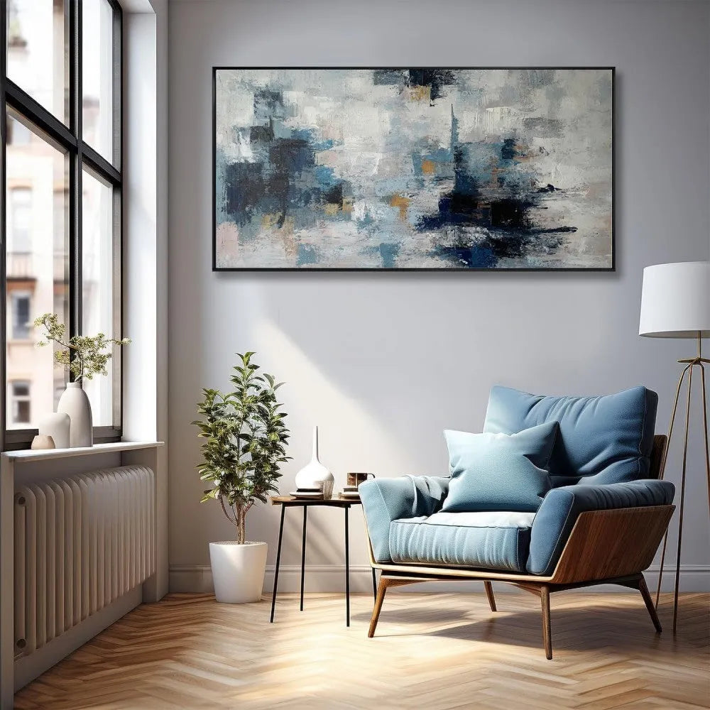 Handmade modern abstract oil painting on canvas in horizontal format without frame